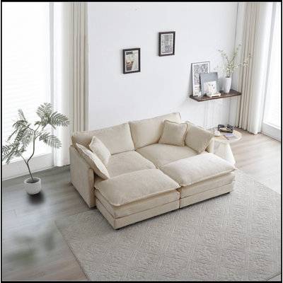 4 - Piece Upholstered Sectional Sofa 1 two - seater Sofa 2 Ottomans 2 - seater Loveseat Lounge Beige