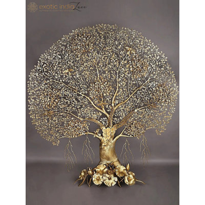 75" Super Large Brass Tree of Life Wall Art – Handmade Statement Sculpture with Birds & Lotus, Luxury Wall Hanging for Living Room or Lobby