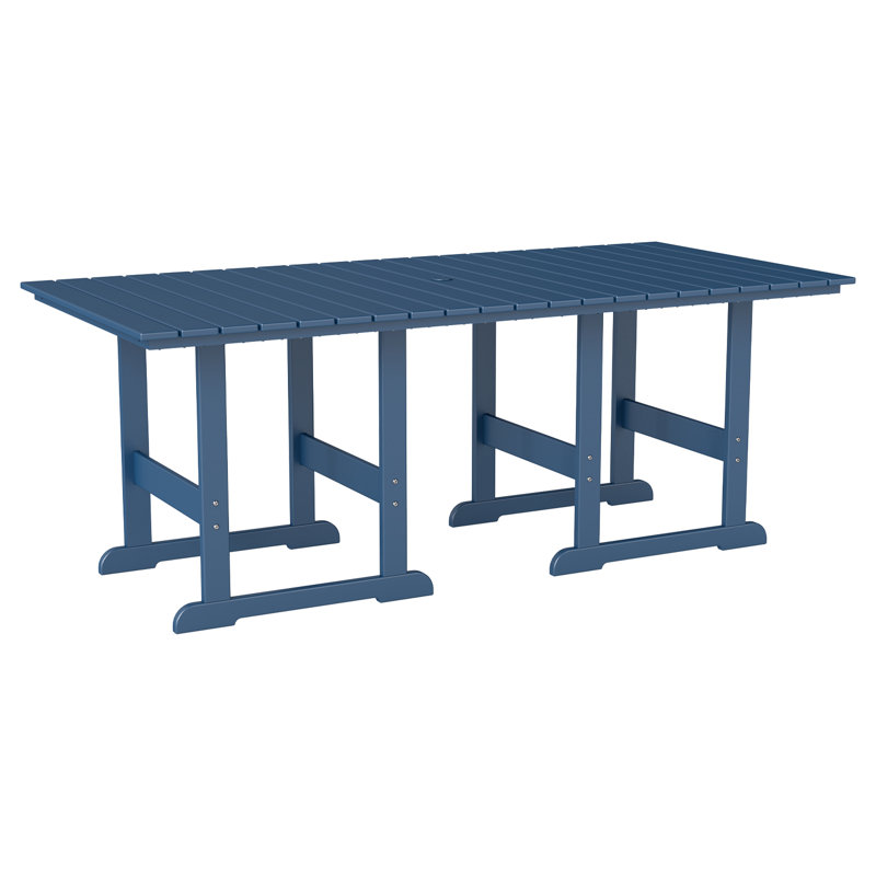 75''X35'' HDPE Outdoor Dining Table All Weather With Umbrella Hole, Blue
