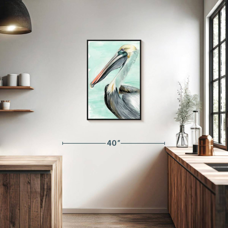 Pélican turquoise II, Cadre flottant noir, 21 po x 31 po