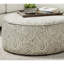 Transitional Style Round Upholstery Ottoman Welt Trim Paisley Pattern Multi Finish