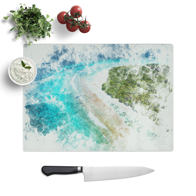Tempered Glass Maldives Beach Chopping Board, 20 cm x 28.5 cm