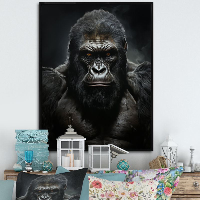 Impression sur toile encadrée sur toile "Gorilla majestic III" en noir et blanc, Noir, H 20 po x l 12 po x P 1 po