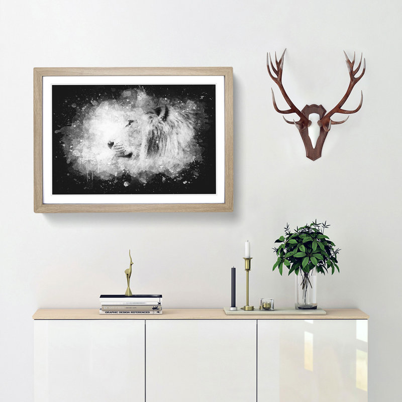 A Lion - Picture Frame Graphic Art Print, 62cm H x 87cm W x 2cm D, Oak Framed