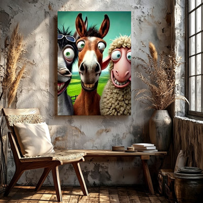 Drôle d'animaux de ferme, âne, cheval, mouton, reproduction d'art sur toile, affiche colorée coordonnée pour le salon, décoration murale, décoration moderne