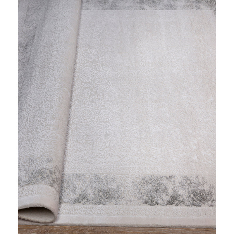 Tapis oriental gris en laine noué à la main Oriental, Rectangle 6 pi 7 po x 9 pi 6 po