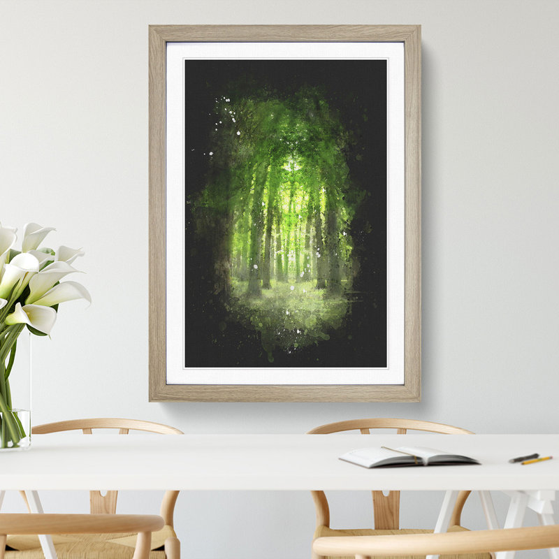 Green Forest Vol.2 - Picture Frame Graphic Art, 48cm H x 36cm W x 2cm D, Oak Framed