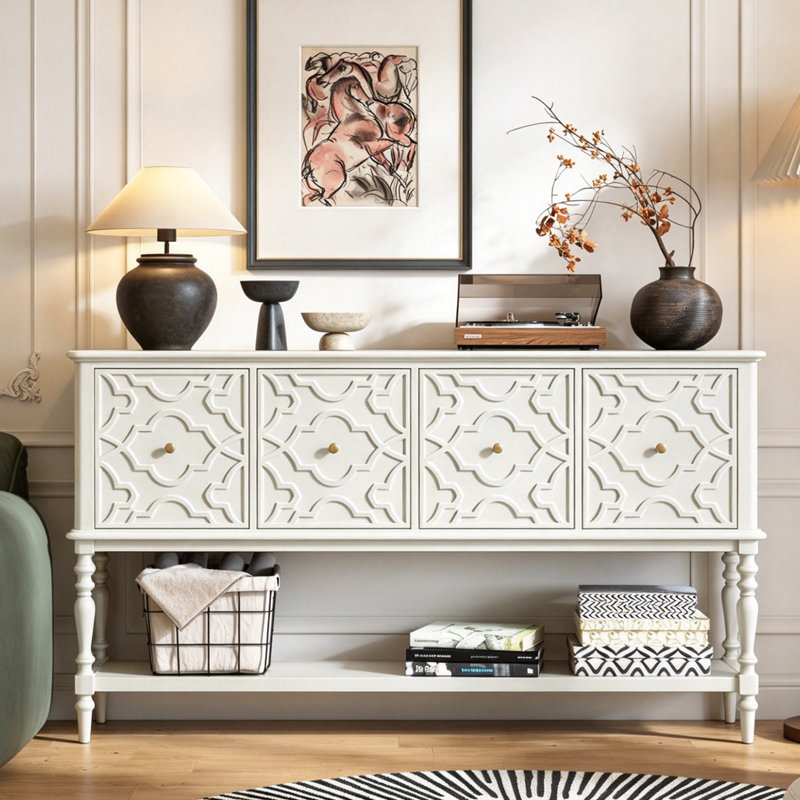 Console rétro de style français, H 39,4 po x l 68,9 po x P 15 po, Blanc
