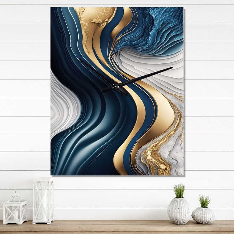 Abstract Geode Waves I - Horloge murale abstraite moderne, H 32 po x l 16 po x P 1 po