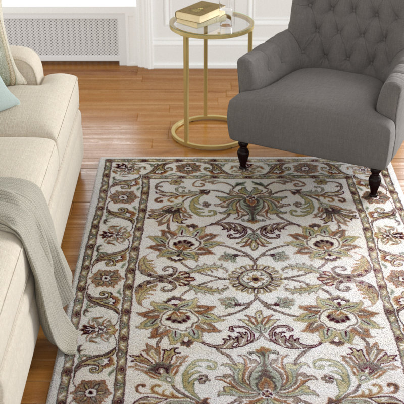 Tapis décoratif beige Touffeté à la main à motif oriental de style oriental, Rectangle 8 pi x 11 pi
