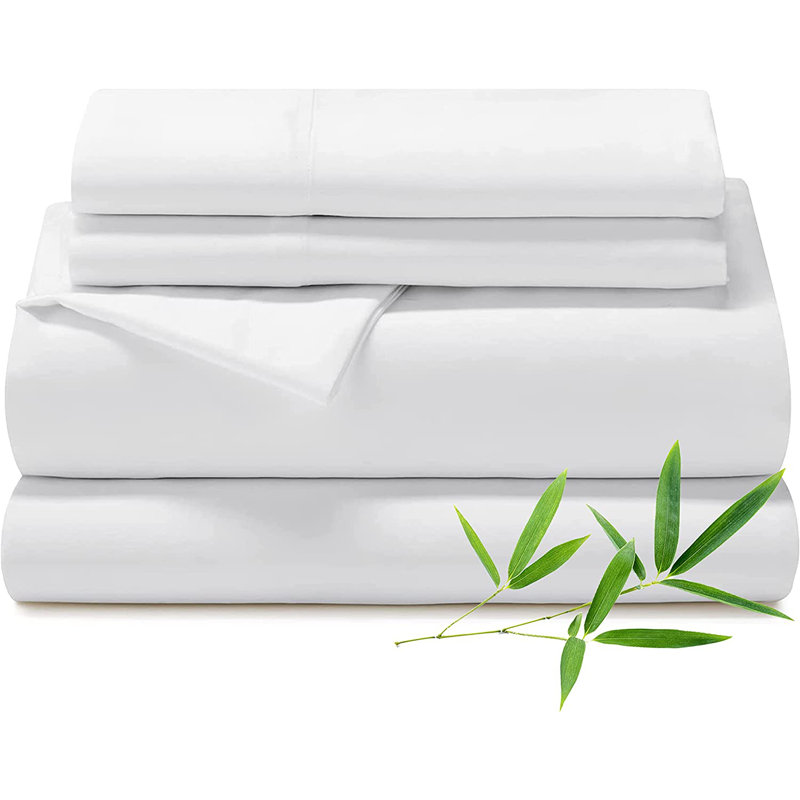 Cooling Sheets King Size, Rayon derived from Bamboo, Luxuriously Soft & Cooling Silky Sheet Set White, Twin, White