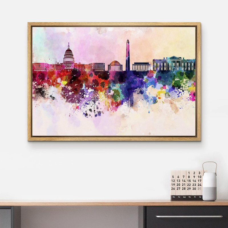 Horizon coloré de Washington City en arrière-plan aquarelle BE03, Naturel, H 16 po x l 24 po