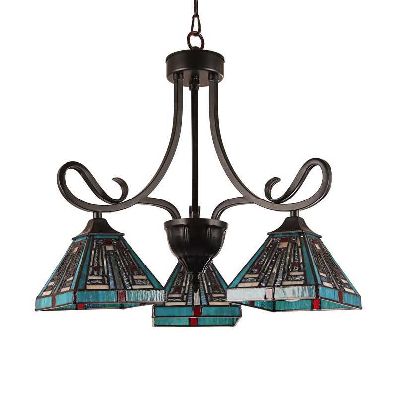 Innes Tiffany-Style Blackish Bronze Mini Chandelier with Stained Glass
