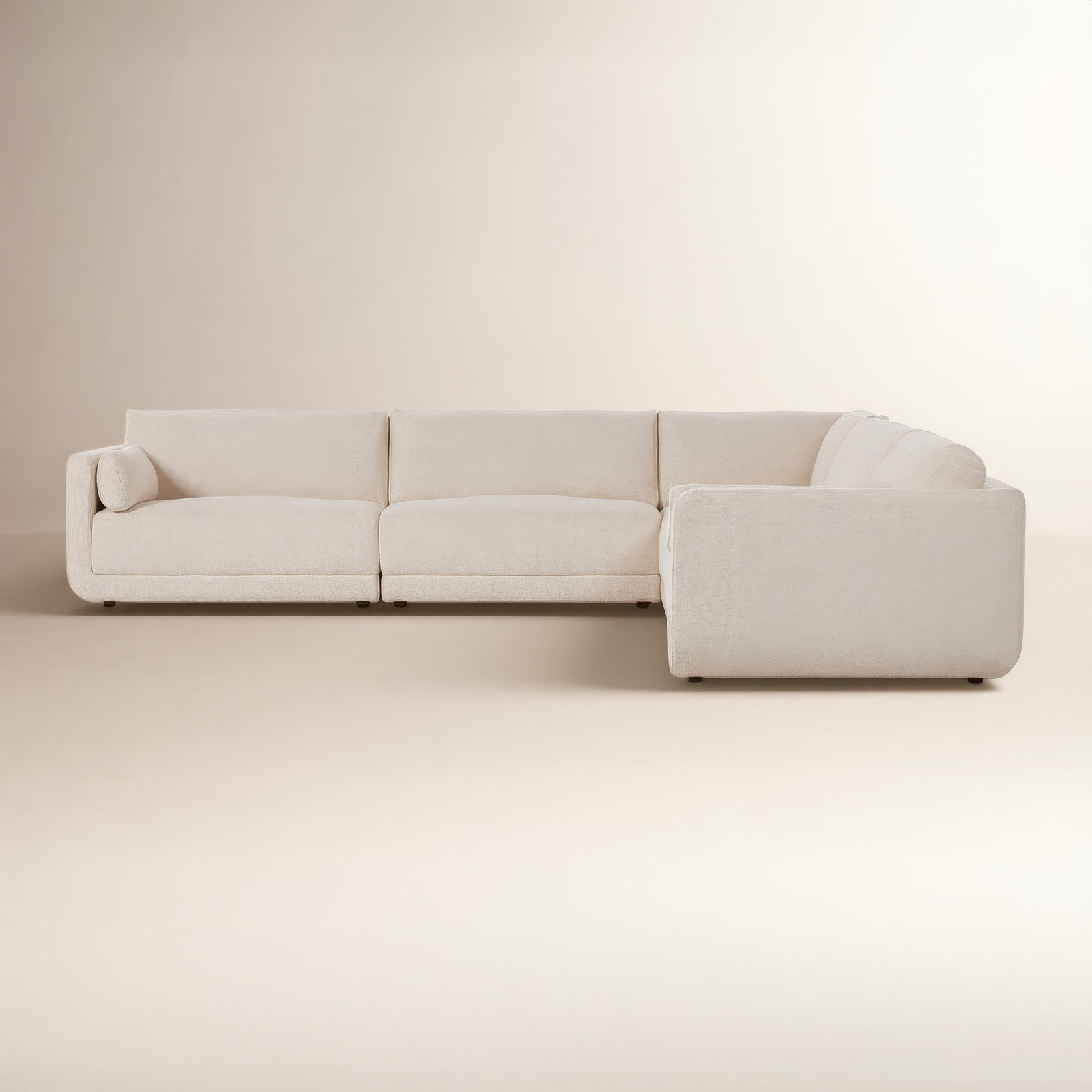 Naples Modular Upholstered Sectional, Cream Polyester Blend