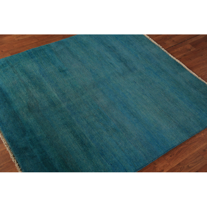 Tapis oriental bleu sarcelle Gabbeh carré 4 x 4