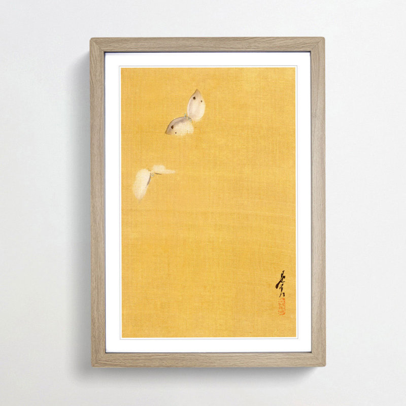 The Two Butterflies by Shibata Zeshin - Picture Frame Painting Print, 76cm H x 50cm W x 2cm D, Oak