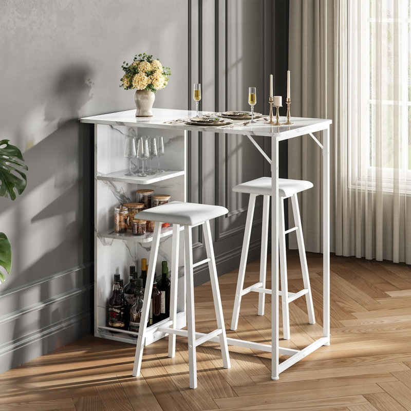 Ensemble table de bar et 2 chaises (3 pièces), table haute de style pub avec étagères de rangement à 3 niveaux, table et tabourets en bois pour appartement, salon, cuisine, brun
