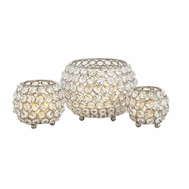 3 Piece Metal Tealight Holder Set, Silver