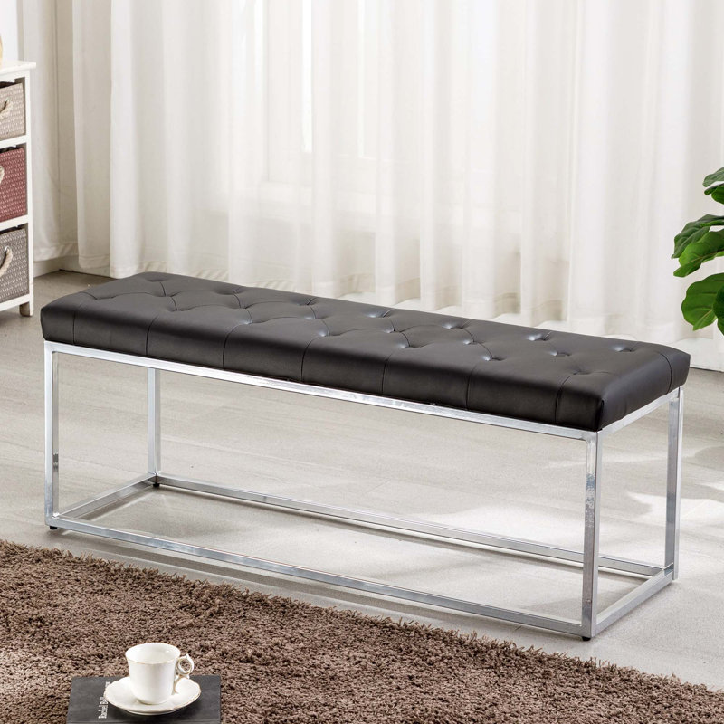 Omombo Jacksonjames Faux Leather Bench, Black/Silver