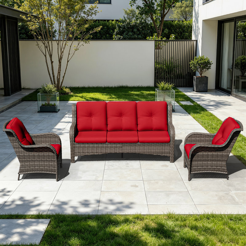Ensemble de mobilier de patio 5 personnes, Rouge