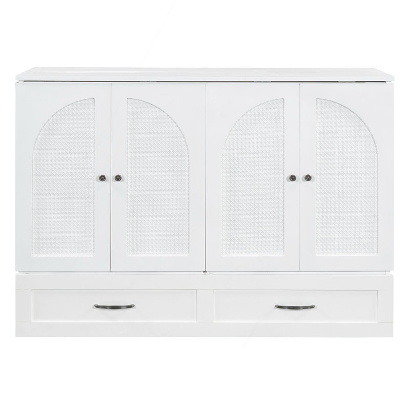 Lit escamotable double avec grands tiroirs, Lit double, Blanc