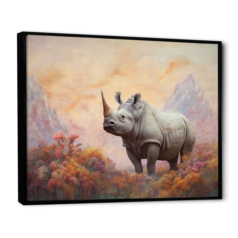 Wild Rhinoceros I sur impression sur toile, H 30 po x l 40 po x P 1,5 po, Cadre flottant noir