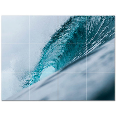 Waves Photo 8'' x 8'' Satin Ceramic Decorative Mural