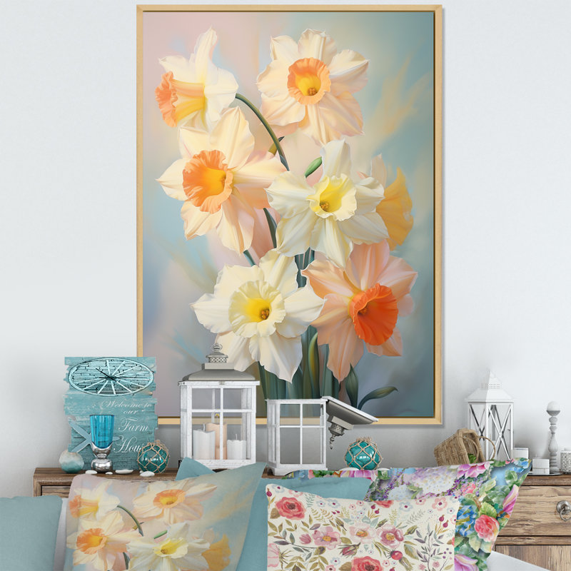 «Wasilij White Affodils», impression romantique sur toile, H 32 po x l 24 po x P 1 po, Cadre naturel flottant