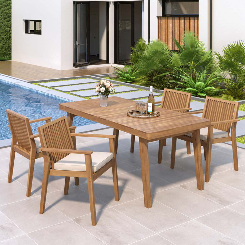 5 piece Outdoor Patio Dining Set, 5, Brown