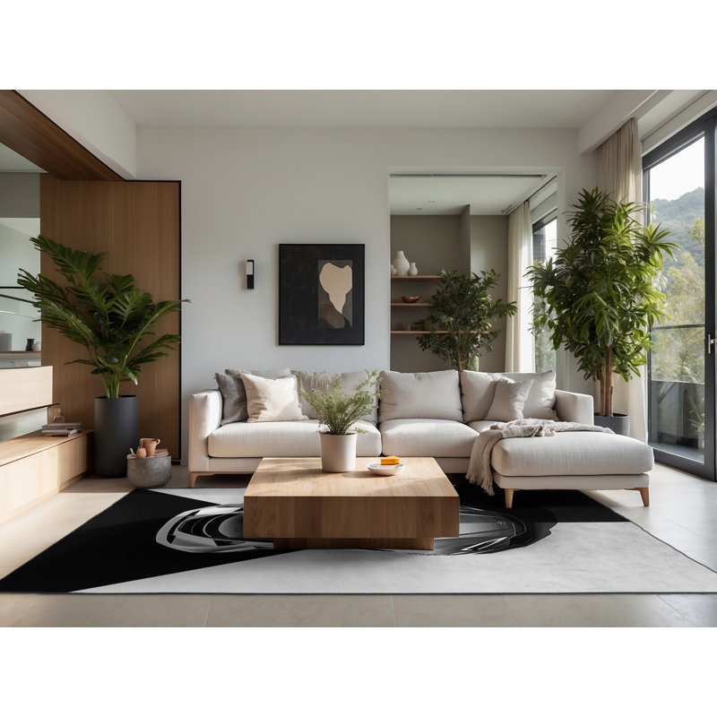 Tapis moelleux moelleux à motif géométrique moderne à motif géométrique moderne de couleur Eckart, 7 x 10