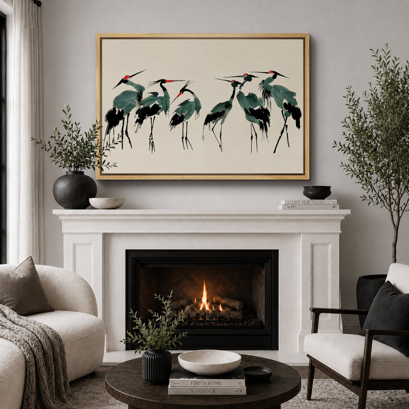 «Crane Heron Bird», impression sur toile très grande, H 24 po x l 36 po, Impression encadrée flottante sans passe-partout
