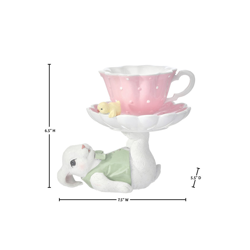 Lapin en résine 6,5 po avec tasse à thé