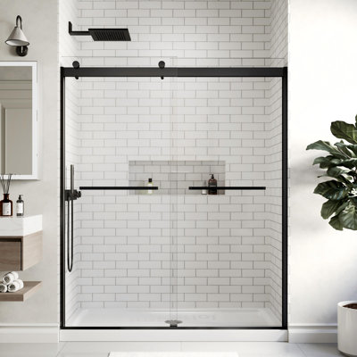 60 in. W X 74 in. H Double Sliding Frameless Shower Door with 5/16 in. (8mm) Clear Glass