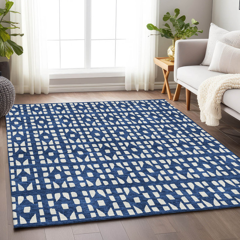 Tapis bleu marine de qualité supérieure lavable à la machine Prisco, Rectangle 10 pi x 14 pi