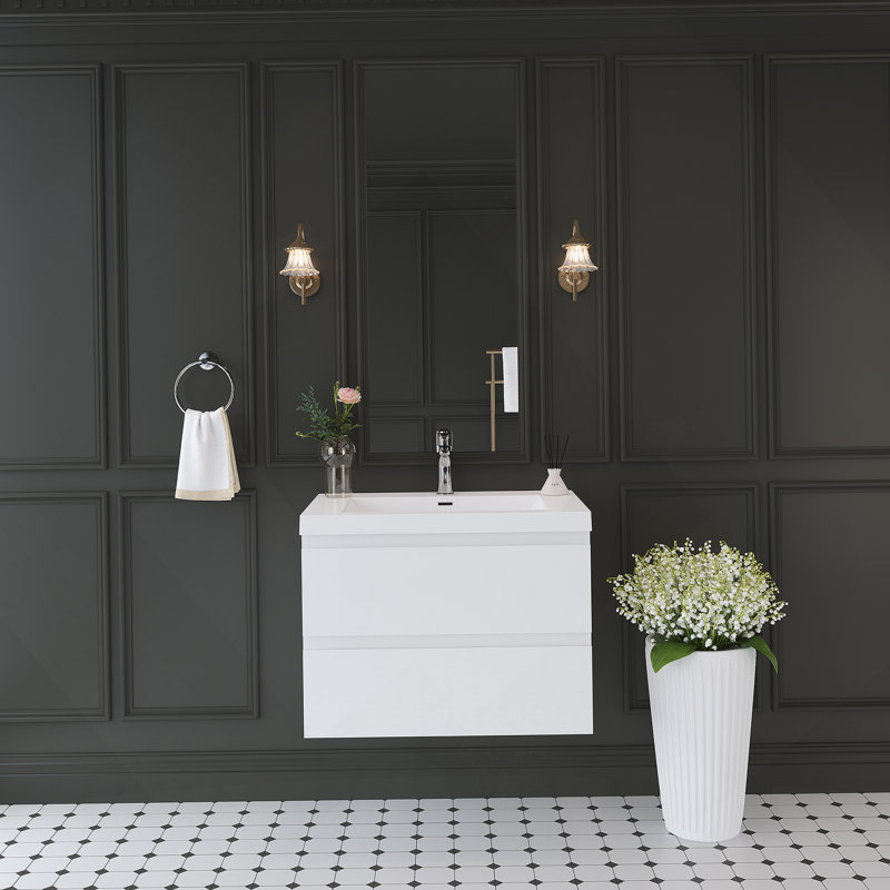 Meuble-lavabo flottant 30 po avec lavabo, rangement mural moderne pour salle de bain, 30", Blanc