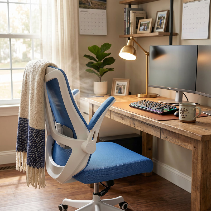 Fauteuil de bureau ergonomique Norberta Home, Blanc, Bleu