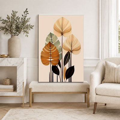 Modern Minimalist Tropical Palm Leaves Neutral Canvas Print