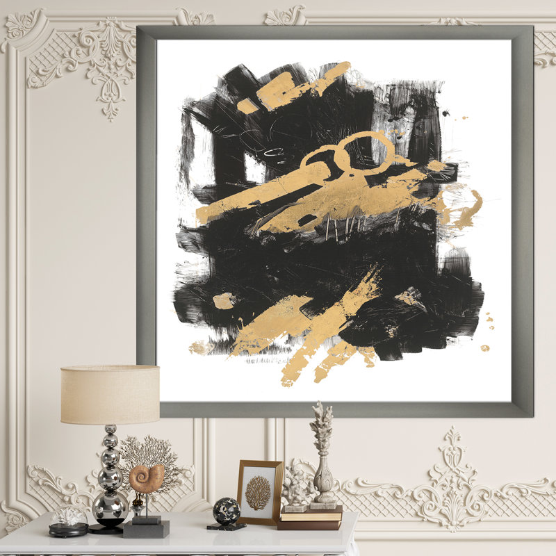 Art mural abstrait sur toile, impression d'art moderne noir doré - Doré et noir Drift I, H 40 po x l 30 po x P 1,5 po
