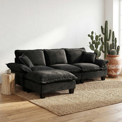 Modular Sectional Sofa, L-Shape Cloud Couch With Sailboat Design, 1 Movable Ottomans & 2 Soft Pillows Included, Comfy Chenille