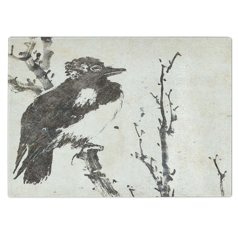 Tempered Glass Bird upon a Branch Chopping Board, 39 cm W x 28.5 cm L