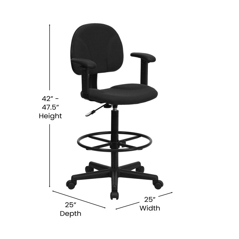 Ergonomic Black Patterned Fabric Drafting Chair with Swivel Base