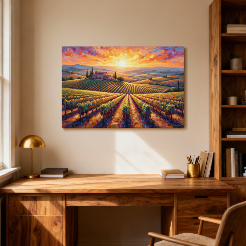 «Landscape & Nature Sunset Vineyard Landscape», reproduction d'art, H 12 po x l 18 po