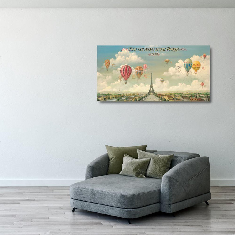 Montgolfière au-dessus de Paris, H 20 po x l 40 po