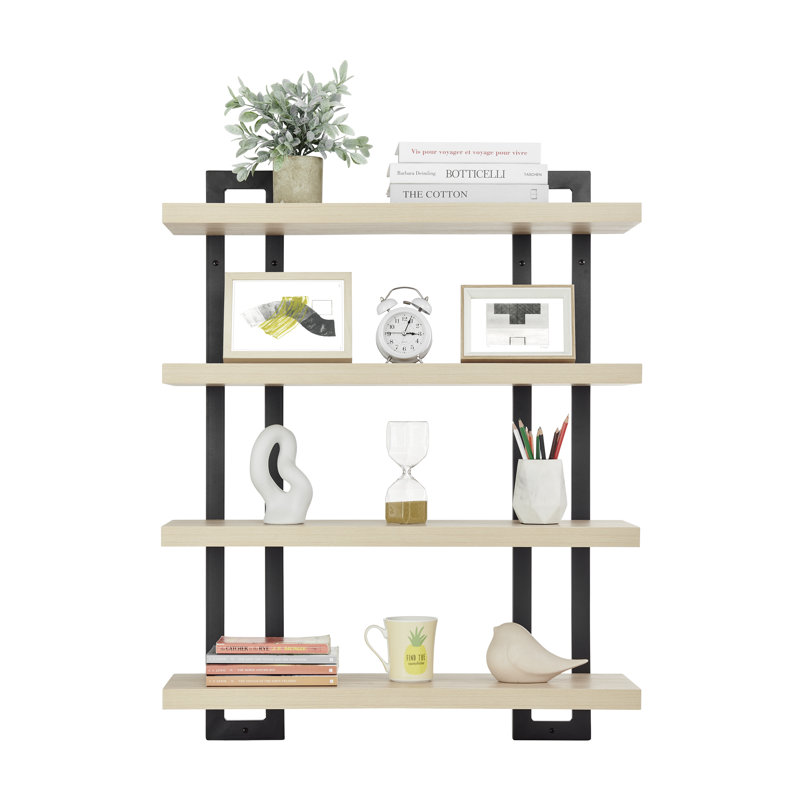 Machiko Wide 4-Tier Floating Wall Shelf, White Birch