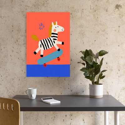 Skating Zebra Playful Contemporary Zebra Wall Art Print by Treechild - Wrapped Canvas Print