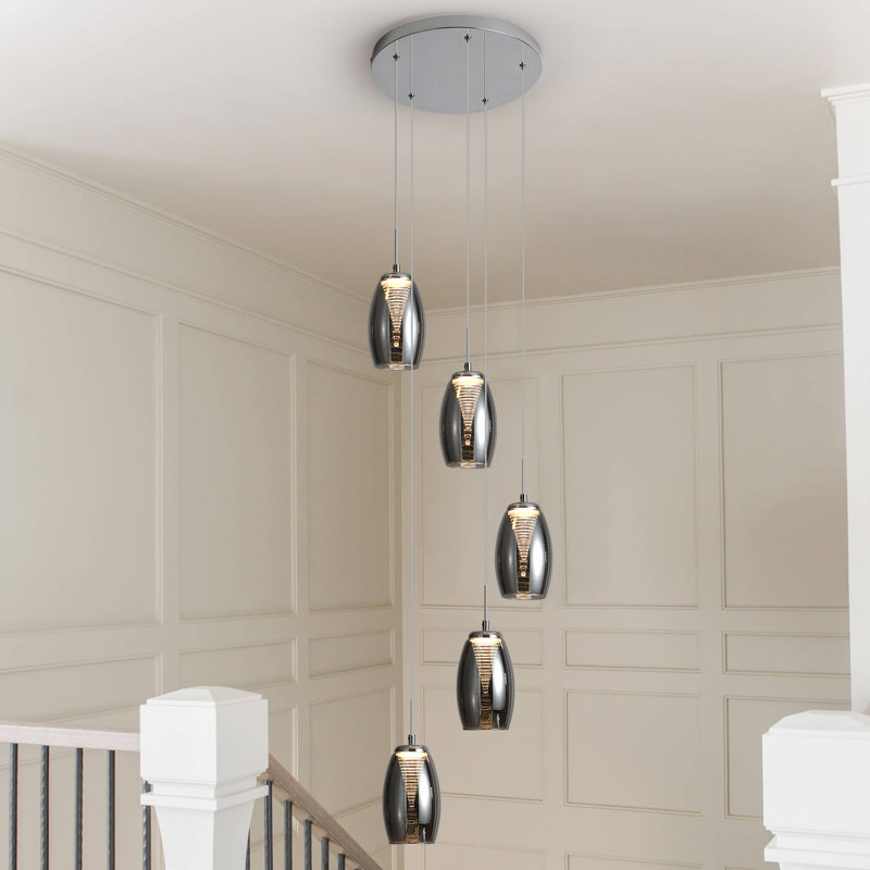 5 - Light Unique LED Glass Pendant Long Staircase Chandelier