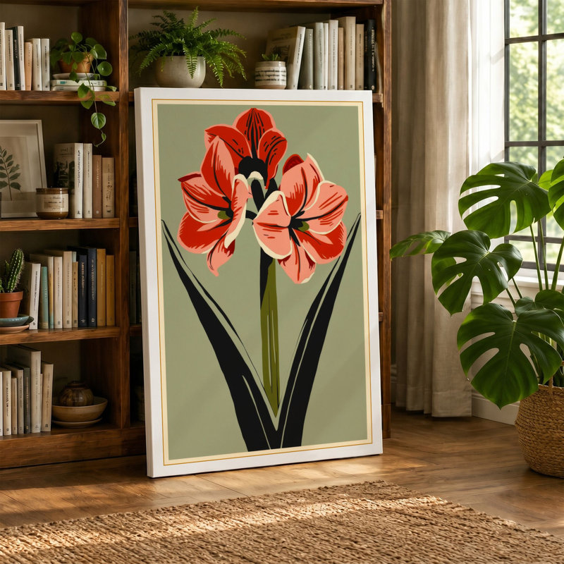 Amaryllis Study Botanical - Wrapped Canvas, 36x24 - 91.4 x 61.0 cm, Black Border