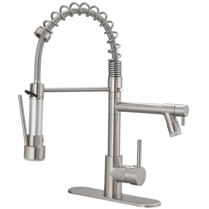 Pull Down Single Handle Kitchen Faucet with Accessories, Brushed Nickel