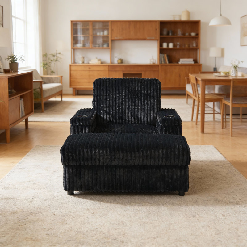 42.5-Inch Corduroy Single Recliner With Backrest Pillow, Cup Holder Design, Storage Footrest, Comfortable Sofa-Deep-Seated Living Room Sofa
