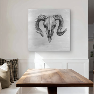 Grayscale Aries Skull - Gray Metal Print for Home Decor